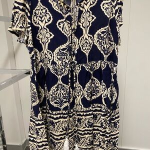 Dark Navy and Cream Patterned Dress